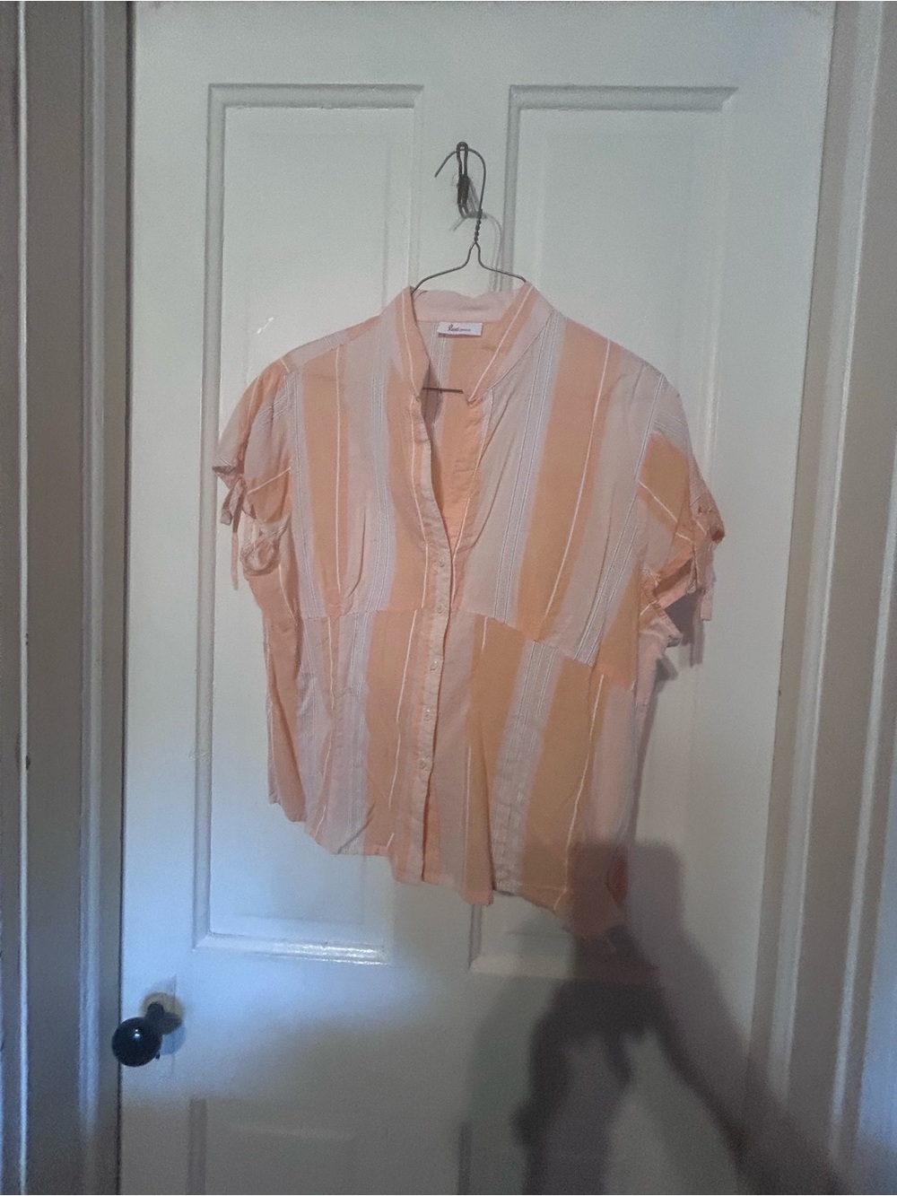Lee Peach and White Striped Button-Up cropped top